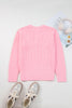Pink Merry Candy Cane Puffy Knit Crew Neck Sweater