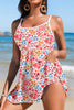 Red Floral Print Ricrac Trim Spaghetti Strap One Piece Swim Dress