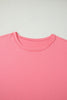 Peach Blossom Solid Color Raw Seam Detail Ruffle Hem Plus Size T Shirt
