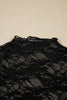 Black Sheer Floral Lace Lettuce Trim Mock Neck Long Sleeve Top