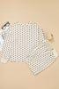 White Polka Dot Print Notched Neck Long Sleeve Top Drawstring Jogger Pants Waffle Knit Lounge Set