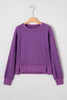 Orchid Mist Solid Color Raw Seam Patchwork Ribbed Drop Shoulder Sweatshirt
