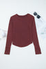 Burgundy Exposed Seam Ribbed Long Sleeve Top