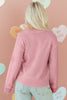 Light Pink Plaid Heart Embroidered Cuffed Drop Shoulder Crew Neck Sweater
