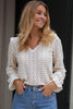 Beige Flower Lace V Neck Ruffled Sleeve Top