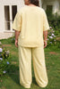 Yellow Cream Solid Color Eyelet Lace Panel Accent Plus Size 2pcs Outfit