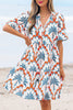 Orange Contrast Palm Tree Printed Short Sleeve Flowy Dress