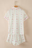 Beige Floral Print Contrast Pipping Short Pajamas Set
