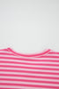 Pink Stripe Drop Shoulder Round Neck Top and Buttoned Straight Pants Two Piece Set