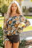 Blue Floral Off Shoulder Bell Sleeve Smocked Peplum Top
