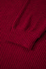 Racing Red Ribbed V Neck Contrast Ribbon Bow Back Drop Shoulder Long Sleeve Top