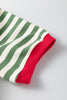 Green Stripe Short Puff Sleeve Contrast Trim Round Neck Tee