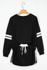 Black Varsity Stripe Detail Drop Shoulder Pullover Mini Skirt Set