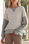 Apricot Color Block Thumbhole Sleeve Drop Shoulder Sweatshirt