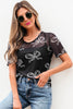 Black Bow Printed Mesh Short Sleeve Top