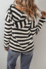 White Stripe V Neck Pocketed Drawstring Hooded Sweater