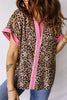 Leopard Print Contrasted Trim Animal Short Sleeve Shirt