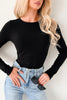 Black Ribbed Long Sleeve Crew Neck Solid Color Bodysuit