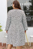 Khaki Plus Size Button V Neck Leopard Print Puff Sleeve Loose Mini Dress
