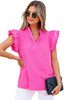 Bright Pink Contrast Scallop Trim Layered Short Sleeve V Neck Blouse
