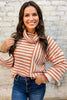 Orange Stripe Cowl Neck Drop Shoulder Sweater