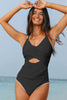 Black Ric Rac Trim Contrasted Patchwork Cutout One Piece Swimsuit