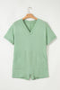 Grass Green Loose Half Sleeve V Neck Knit Romper