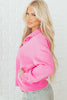 Bright Pink Half Button Stand Neck Drop Shoulder Sweatshirt