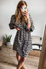 Pink Leopard Print Elasticated V Neck 3/4 Puff Sleeve Dress