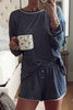 Blue Stripe Drop Shoulder Round Neck Long Sleeve Tee and Buttoned Shorts 2pcs Lounge Set