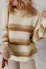 Khaki Stripe Exposed Seam Drop Shoulder Knit Baggy Sweater