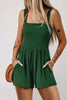Green Casual Pocketed Smocked Sleeveless Romper