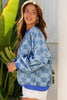 Sky Blue Checkerboard Splicing Raw Detail Oversized Denim Pullover
