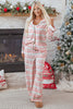 White Christmas Pattern Print Shirt Style Long 2pcs Pajama Set