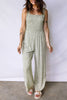 Green Smocked Bodice Square Neck Sleeveless Floral Jumpsuit