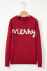 Racing Red Merry Colorful Dot Detail Christmas Drop Shoulder Sweater