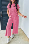 Wild Wind Solid Corded Knit Short Sleeve T Shirt and Wide Leg Pants Set