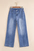 Beau Blue Tailored Center Seam Detail Straight Loose High Rise Jeans