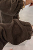 Dark Brown Solid Color Textured Knit Drop Shoulder Pullover Drawstring Shorts Set