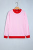 Pink Colorblock Trim Crewneck Long Sleeve Pullover Sweatshirt