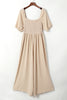 Apricot Short Bubble Sleeve Smocked Wide Leg Jumpsuit