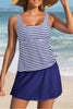 Blue Stripe Scoop Neck Adjustable Tankini and Matching Skort Bathing Suit
