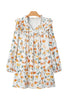 Yellow Floral Print Tie Neck Frilled Detail Long Sleeve Mini Dress