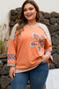 Grapefruit Orange Plaid Flower Waffle Patched Plus Size 3/4 Sleeve Top