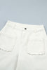White Solid Color Scalloped Patch Pocket Shift Jeans