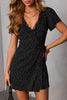 Black Polka Dot Print Lace Trim Wrap Mini Dress