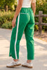 Black Contrast Striped Smocked Waist Drawstring Cropped Casual Pants