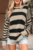 Brown Stripe Drop Shoulder Sleeve Patchwork Baggy Sweater