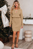 Smoke Gray Pearl Embellished Keyhole Ribbed Sweater Dress