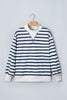 Blue Stripe Striped Stand Neck Long Sleeve Ribbed Cuff Hem Sweatshirt